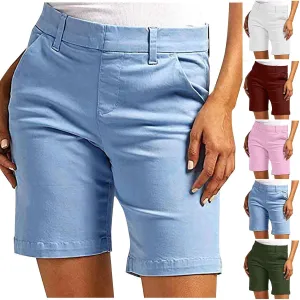 Ladies' Relaxed Trousers,Plus Size Women's Stretch Shorts Elastic Waist with Pockets, Breathable Summer Lounge Pants