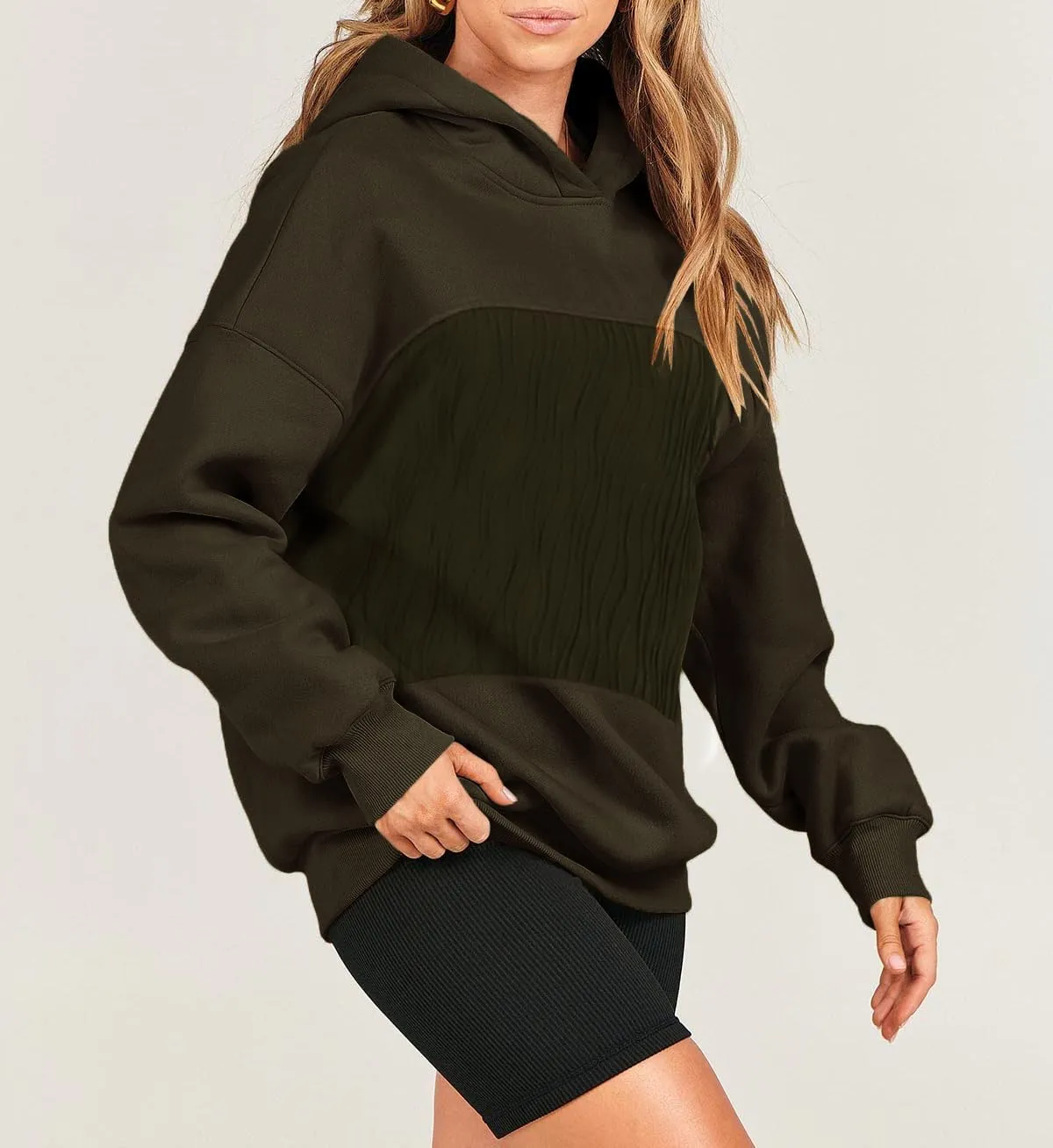 LAVASEON Oversized Hoodie for Women Lightweight Hoodies Womens Sweatshirt Pullovers Fashion with Wave Textured Patch