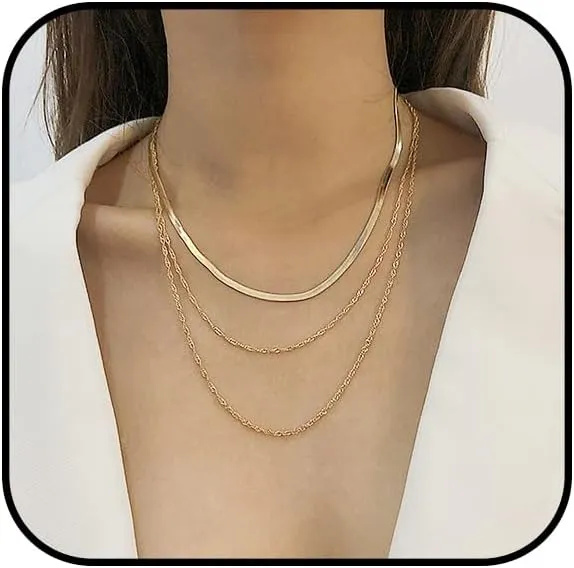 Layered Snake Chain Necklaces for Women Layered Gold Necklaces Chunky Gold Choker Necklaces Gold Herringbone Necklaces Link Chain Necklaces Gold Jewelry for Women