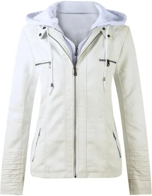 Leather Women's Slim Zip Belt Tops Stand Jacket Suit Collar Motorcycle Coat Women's Duster Jacket for Women