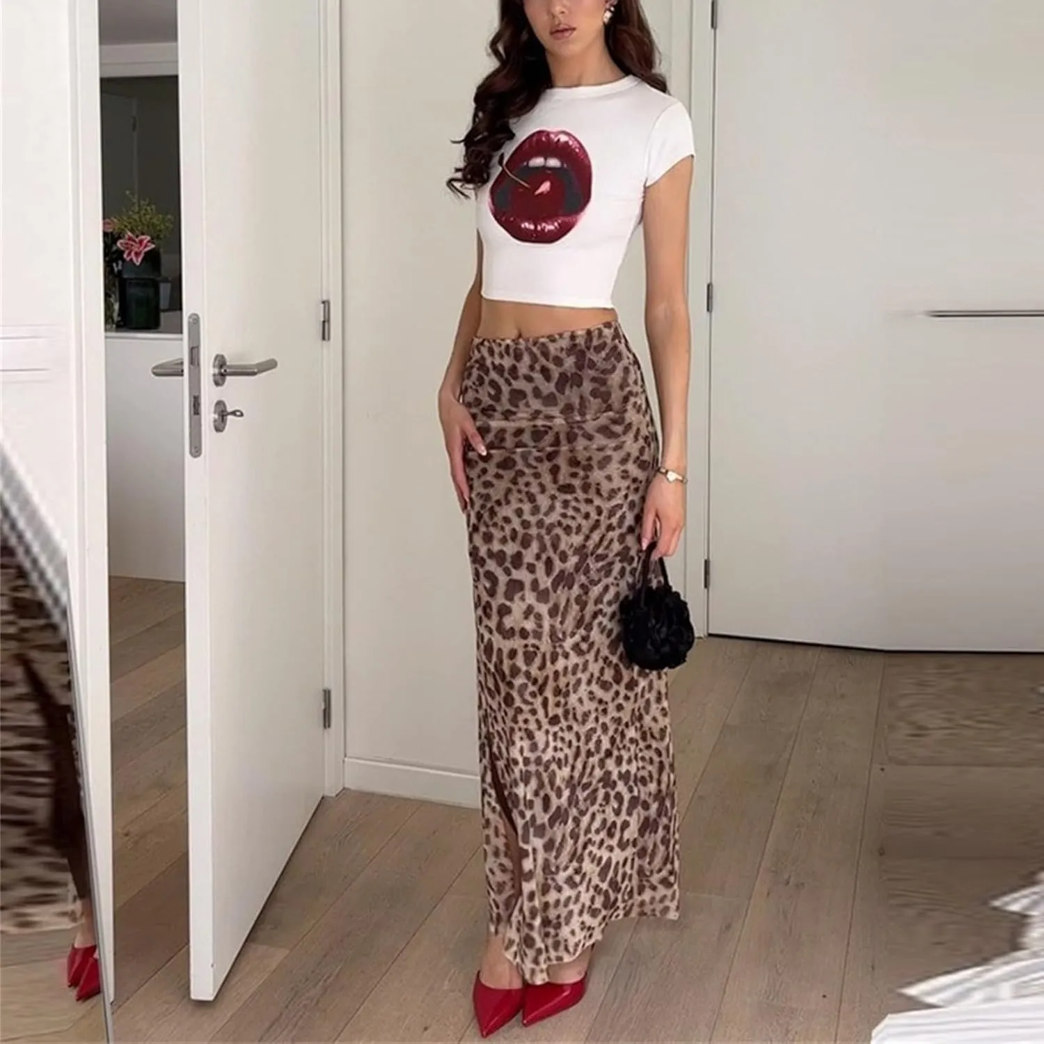 Leopard Skirts for Women - Y2k Leopard Print Skirts Sexy High Waist Maxi Skirt, Cheetah Print Skirt Bodycon Club Dress