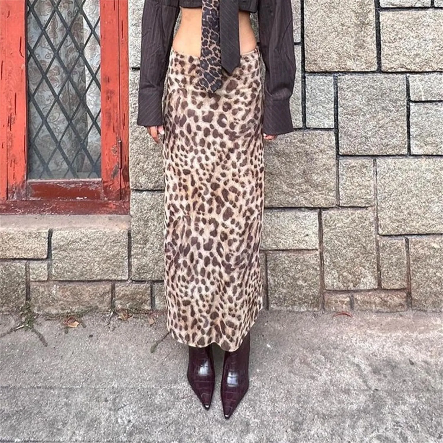 Leopard Skirts for Women - Y2k Leopard Print Skirts Sexy High Waist Maxi Skirt, Cheetah Print Skirt Bodycon Club Dress
