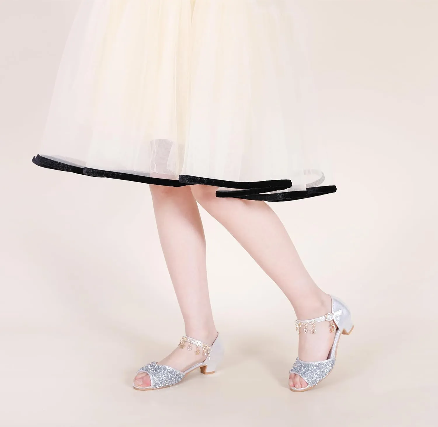 LFHT Little Kids Girls Sandals Glitter Rhinestone Dress Pumps Sequins Princess Low Heels Party Dance Shoes