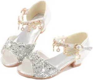 LFHT Little Kids Girls Sandals Glitter Rhinestone Dress Pumps Sequins Princess Low Heels Party Dance Shoes