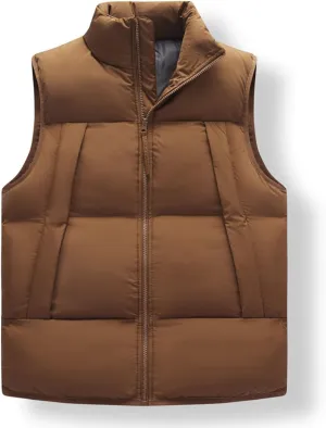 Lightweight Puffer Vest Men Sleeveless Winter Coat Stand Collar Vest Zip Up Down Vest Big and Tall Puffer Vest