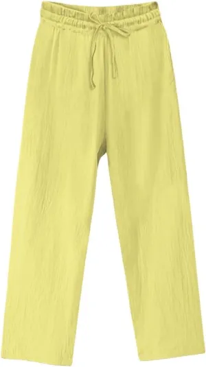 Linen Pants for Women Wide Leg Baggy Drawstring Elastic Waist Palazzo Trousers Summer Beach Pants with Pockets