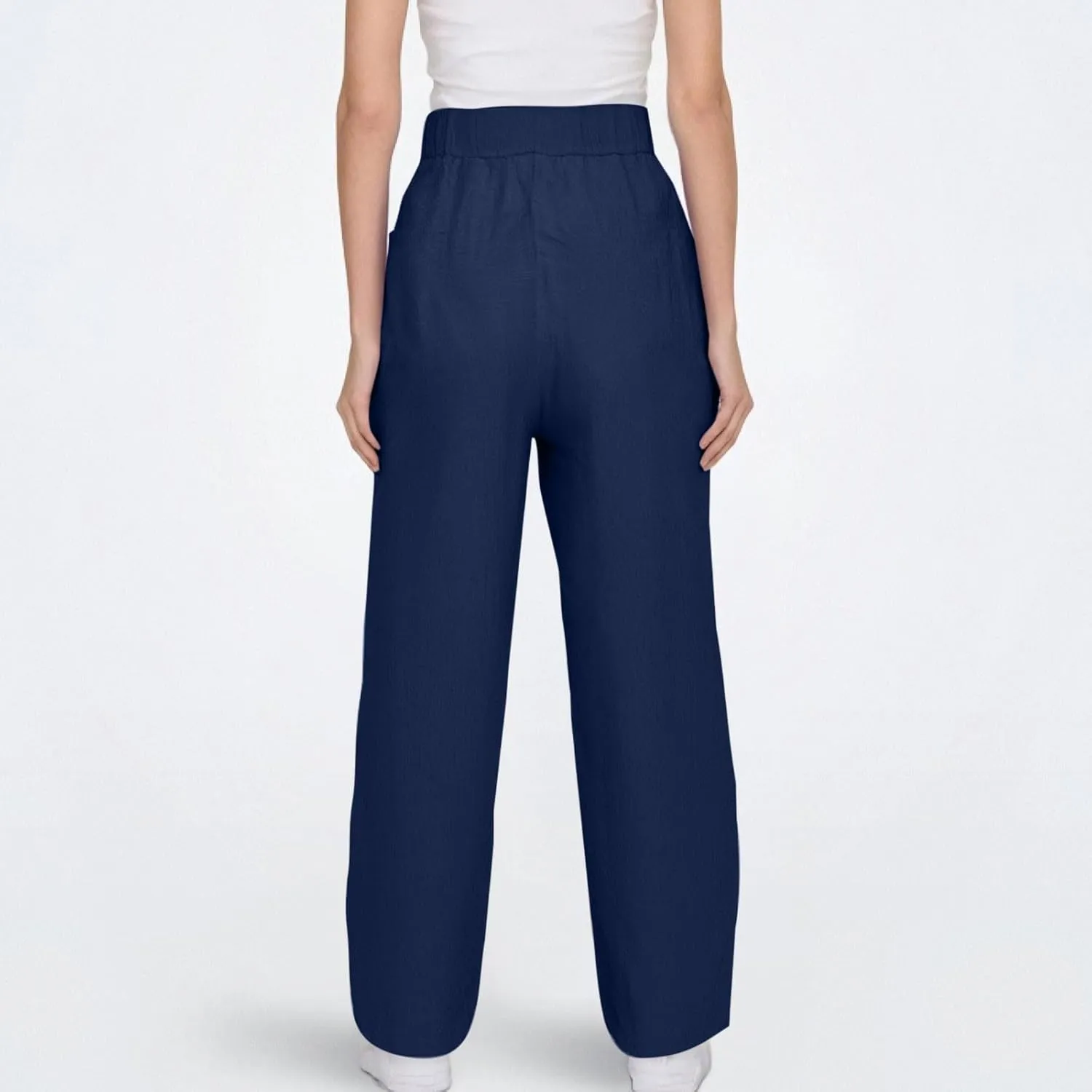 Linen Pants Women Summer Casual Cotton Linen Pants High Waisted Drawstring Lounge Pants Beach Trousers