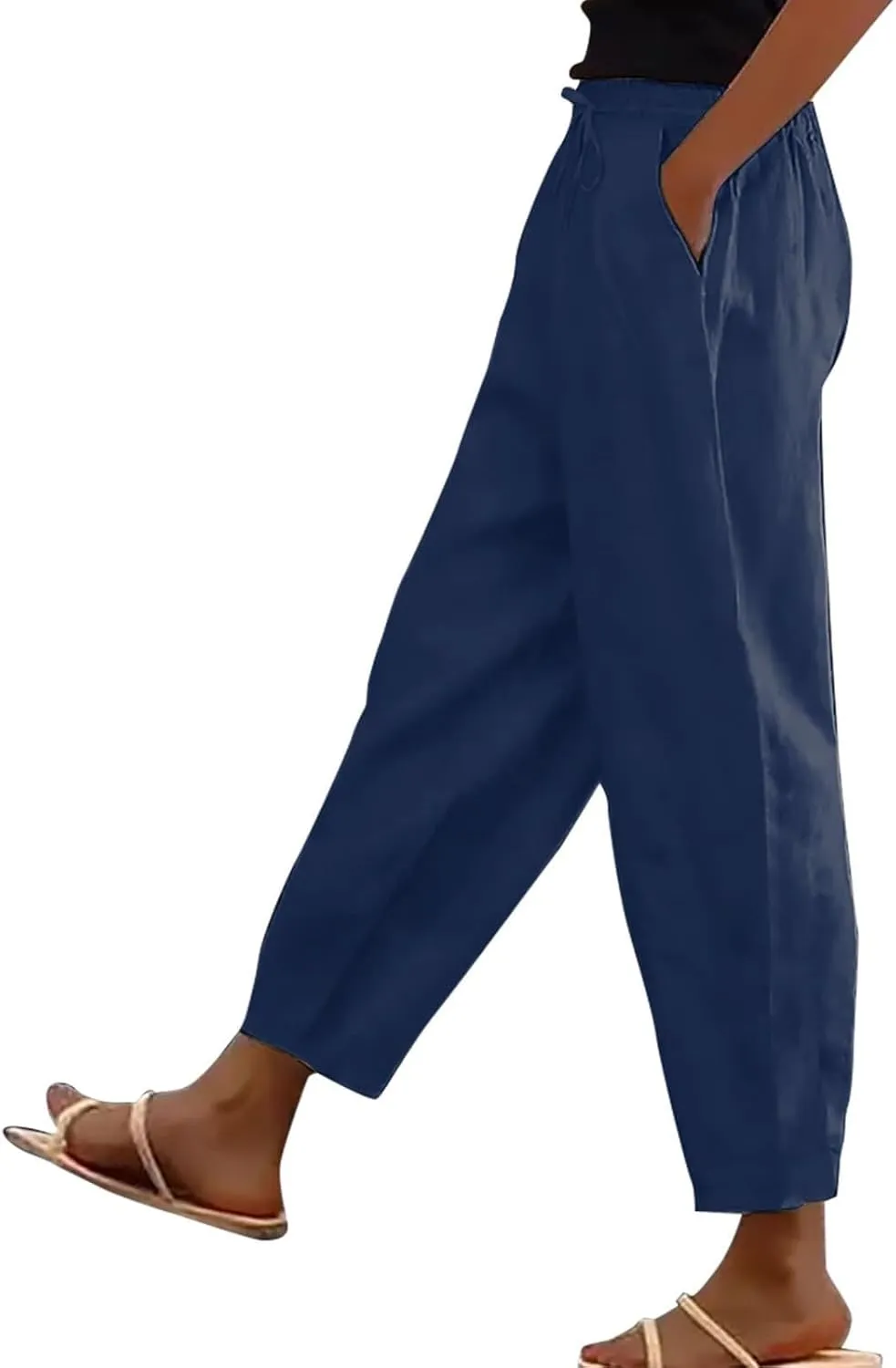 Linen Pants Women Summer Casual Cotton Linen Pants High Waisted Drawstring Lounge Pants Beach Trousers