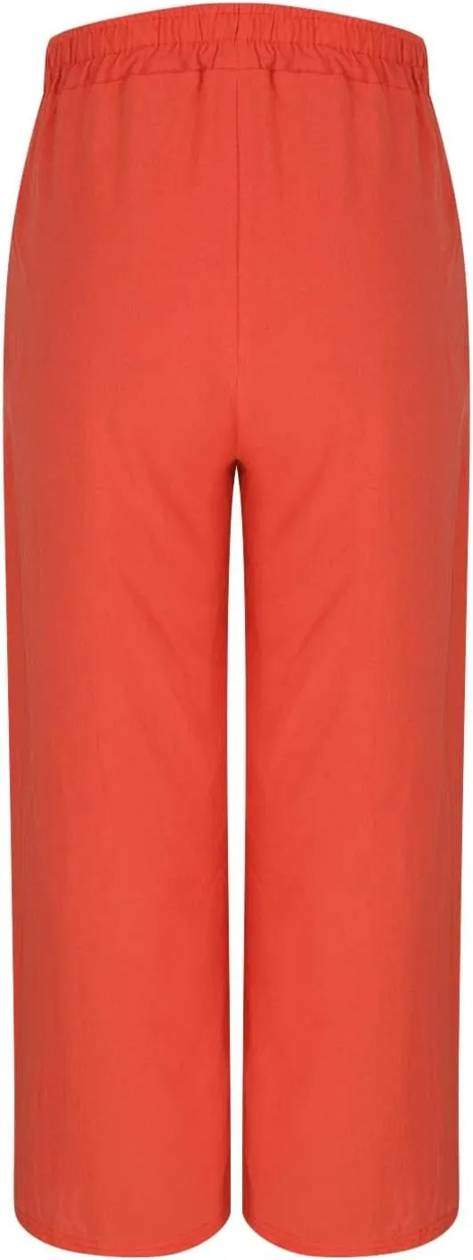 Linen Pants Women Wide Leg High Waist Elastic Pants Casual Summer Beach Comfy Palazzo for Home Workwear Trousers
