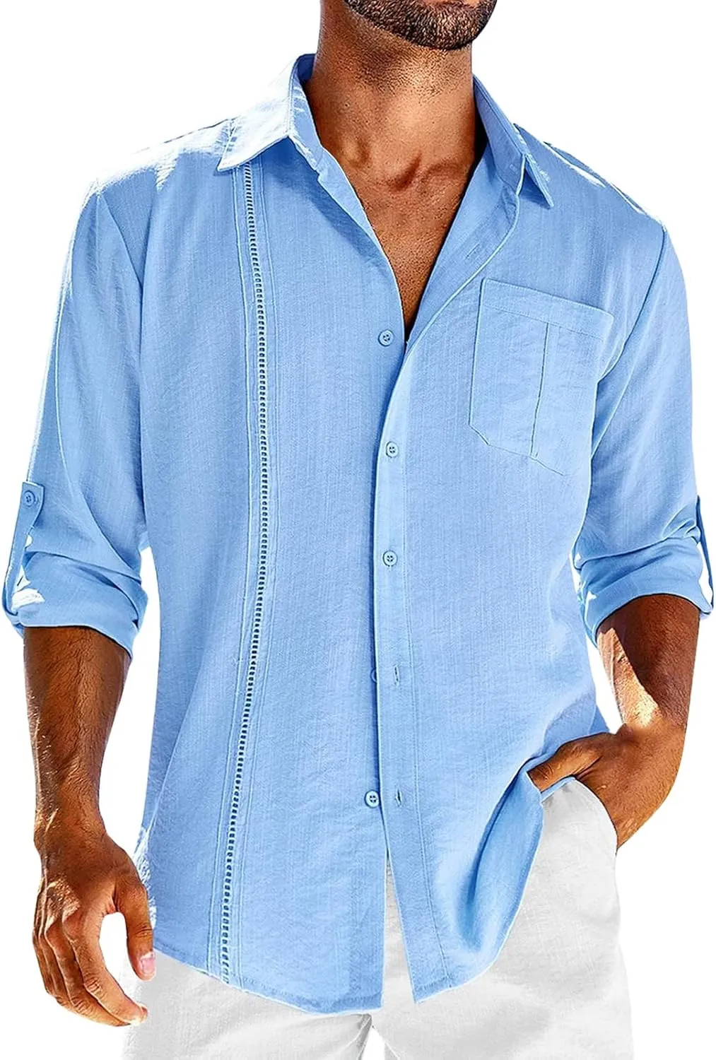 Linen Shirts for Men Casual Shirts Lightweight Long Sleeve Henley Beach Shirts Hawaiian T Shirts for Men