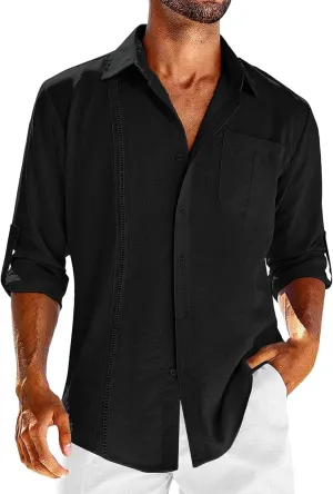 Linen Shirts for Men Casual Shirts Lightweight Long Sleeve Henley Beach Shirts Hawaiian T Shirts for Men