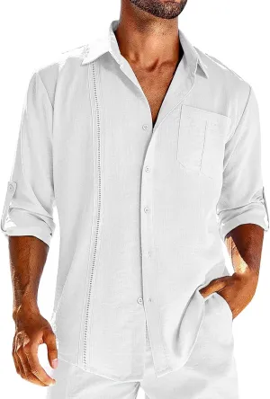 Linen Shirts for Men Casual Shirts Lightweight Long Sleeve Henley Beach Shirts Hawaiian T Shirts for Men