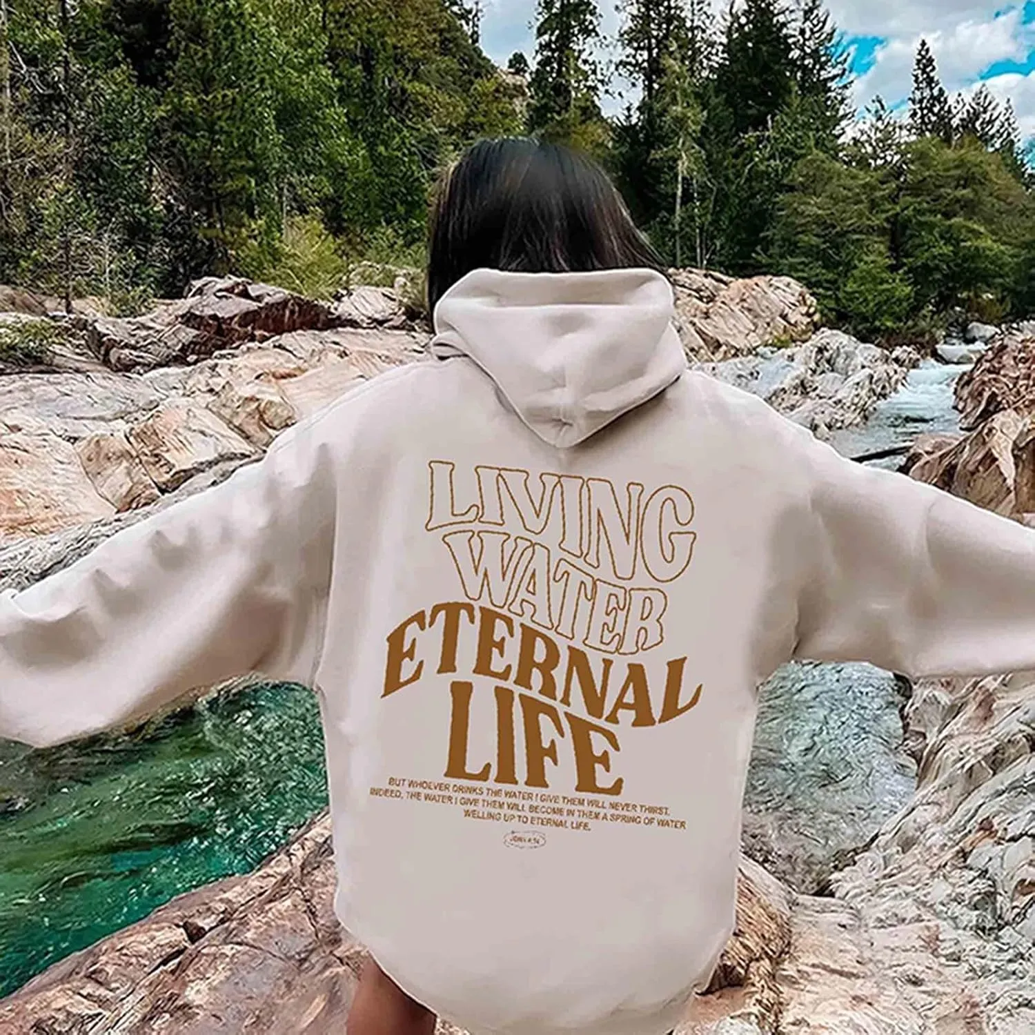 Living Water Eternal Life Christian Womens Hoodies Jesus Faith Graphic Oversized Long Sleeve Sweatshirts Fall Casual Pullover