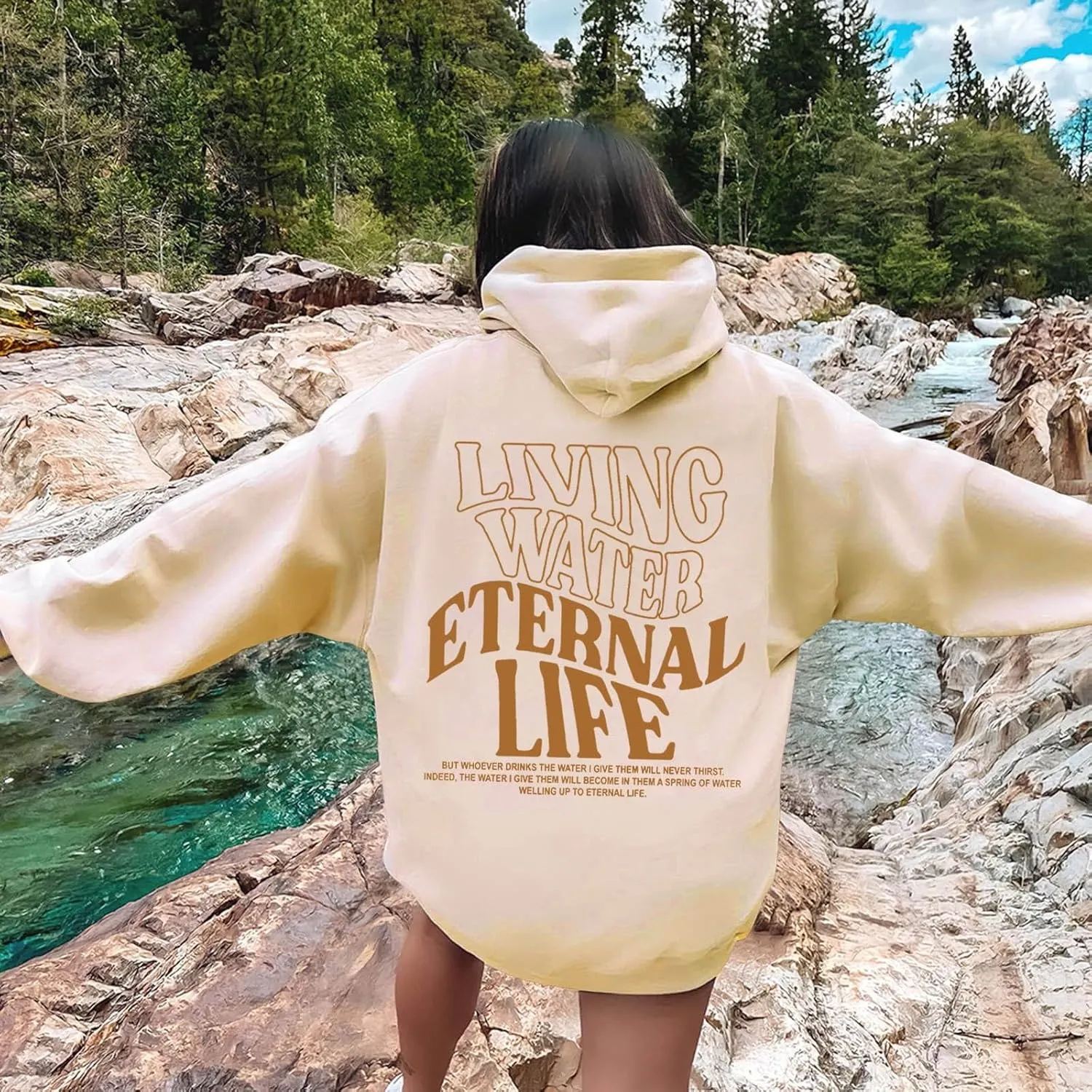 Living Water Eternal Life Christian Womens Hoodies Jesus Faith Graphic Oversized Long Sleeve Sweatshirts Fall Casual Pullover