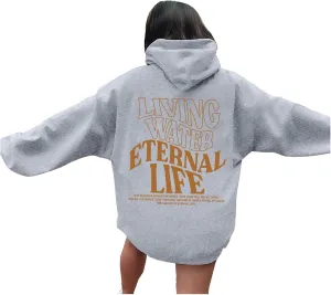 Living Water Eternal Life Christian Womens Hoodies Jesus Faith Graphic Oversized Long Sleeve Sweatshirts Fall Casual Pullover