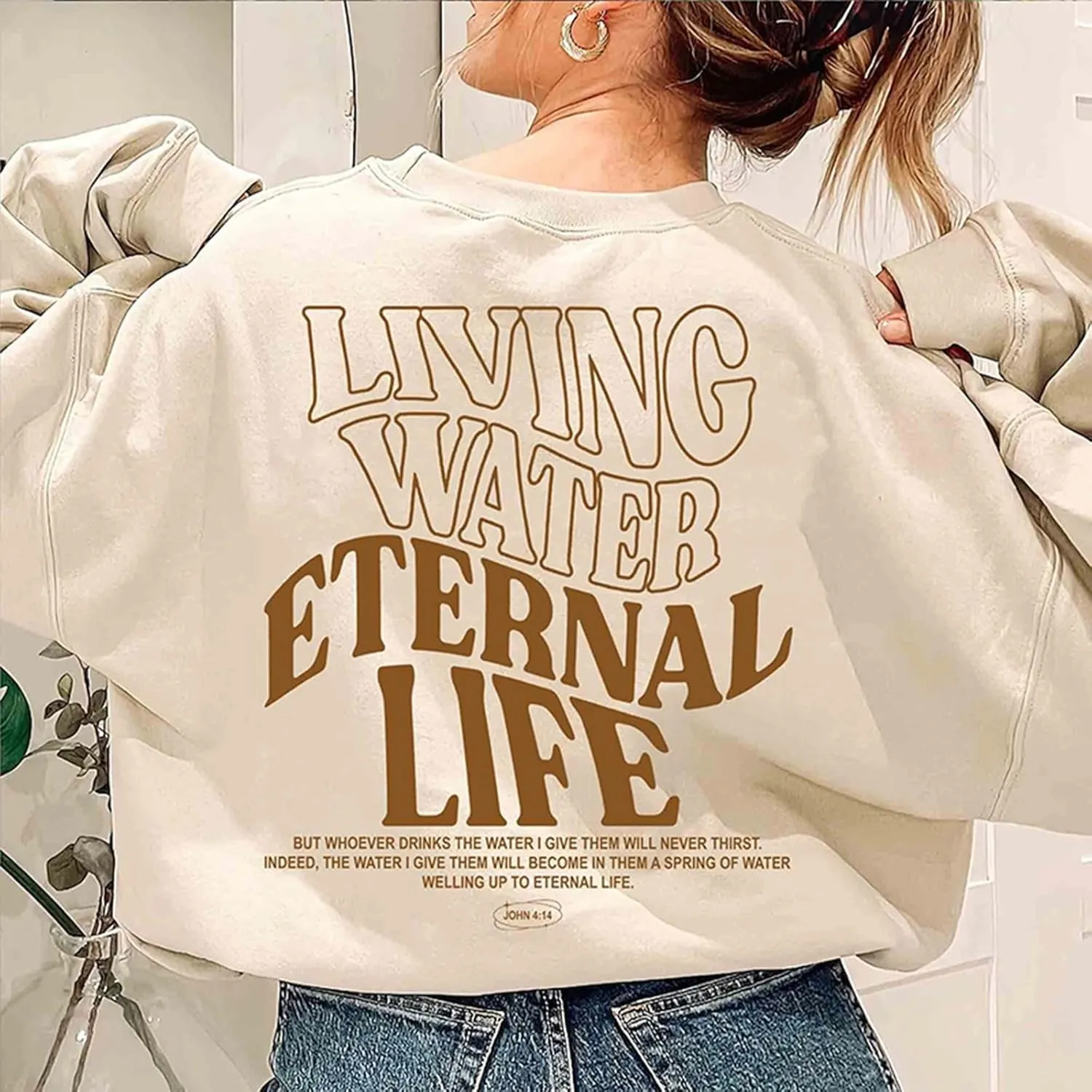 Living Water Eternal Life Christian Womens Hoodies Jesus Faith Graphic Oversized Long Sleeve Sweatshirts Fall Casual Pullover