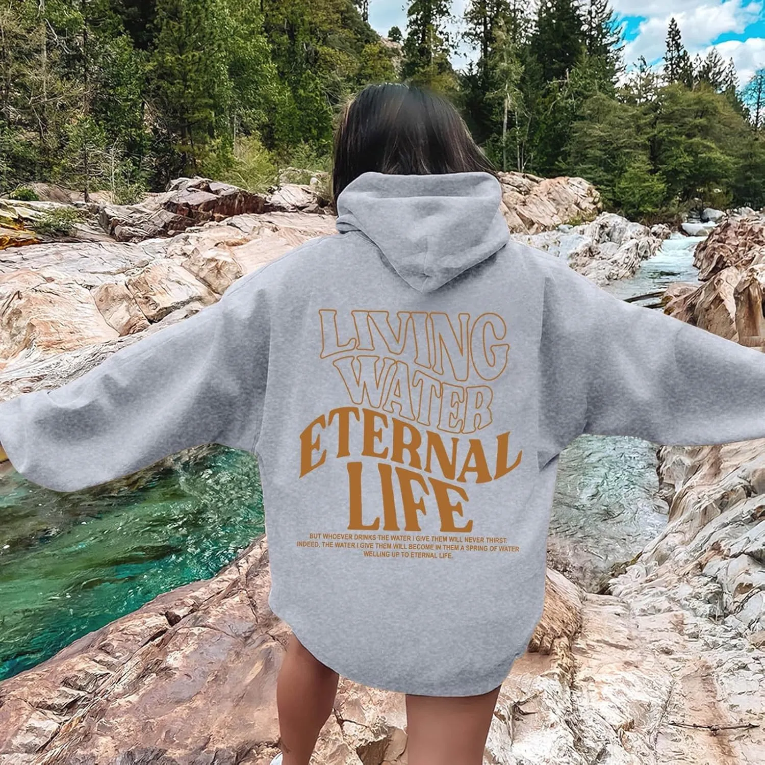Living Water Eternal Life Christian Womens Hoodies Jesus Faith Graphic Oversized Long Sleeve Sweatshirts Fall Casual Pullover