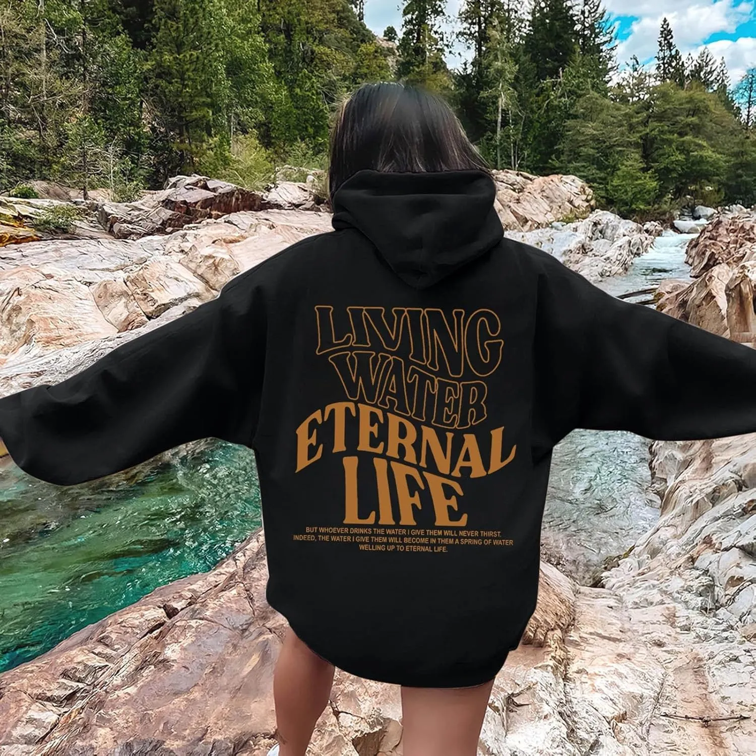 Living Water Eternal Life Graphic Christian Womens Hoodies Oversized Long Sleeve Jesus Faith Y2K Girls Sweatshirts Pullover