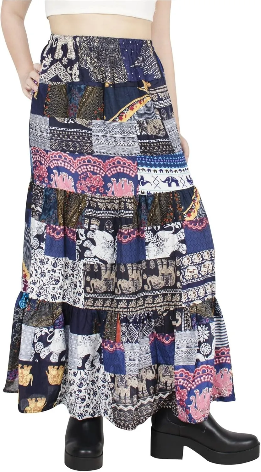 LOFBAZ Long Maxi Skirts for Women Gypsy Hippie Clothes Bohemian Boho Dress Plus