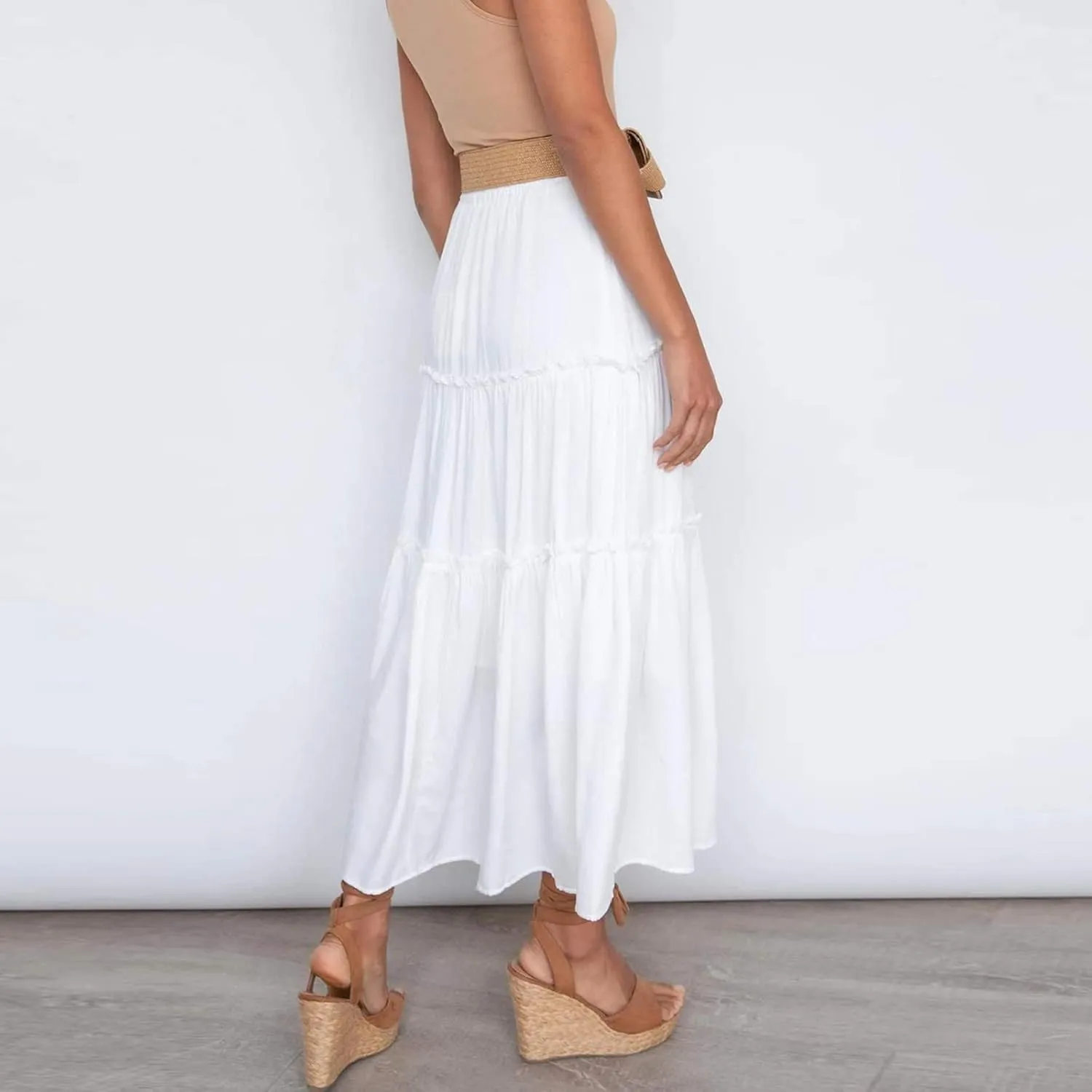 Long Flowy Skirts for Women Summer 2025 Pleated A Line Causal Boho Skirt High Waisted Tiered Swing Maxi Long Skort Dress