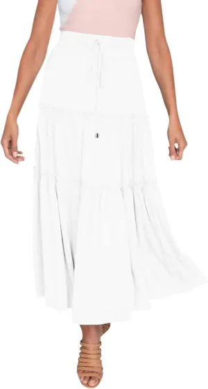 Long Flowy Skirts for Women Summer 2025 Pleated A Line Causal Boho Skirt High Waisted Tiered Swing Maxi Long Skort Dress