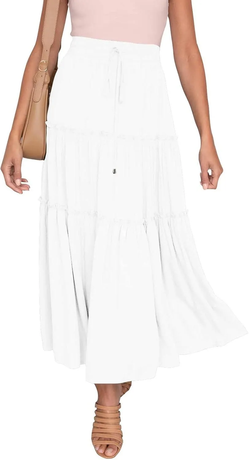 Long Flowy Skirts for Women Summer 2025 Pleated A Line Causal Boho Skirt High Waisted Tiered Swing Maxi Long Skort Dress