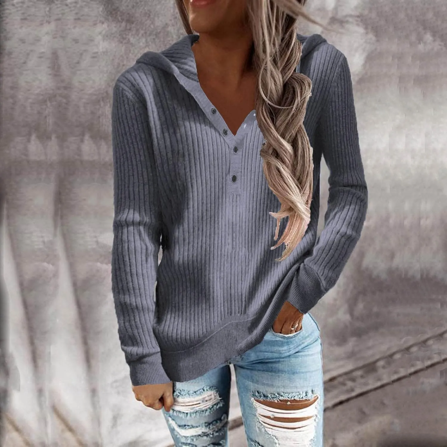 Long Sleeve Going Out Tops for Women Solid Button Hoodies Casual Comfy Fitted Sweat Shirts with Pockets