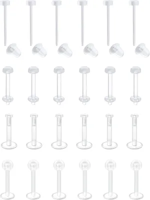 Longita Clear Nose Studs Clear Nose Rings for Work Clear Nose Piercing Plastics Nose Retainer for Surgery Nose Ring Spacers Nose Rings Retainer Septum Retainer Clear Lip Rings Plastic Earrings Studs
