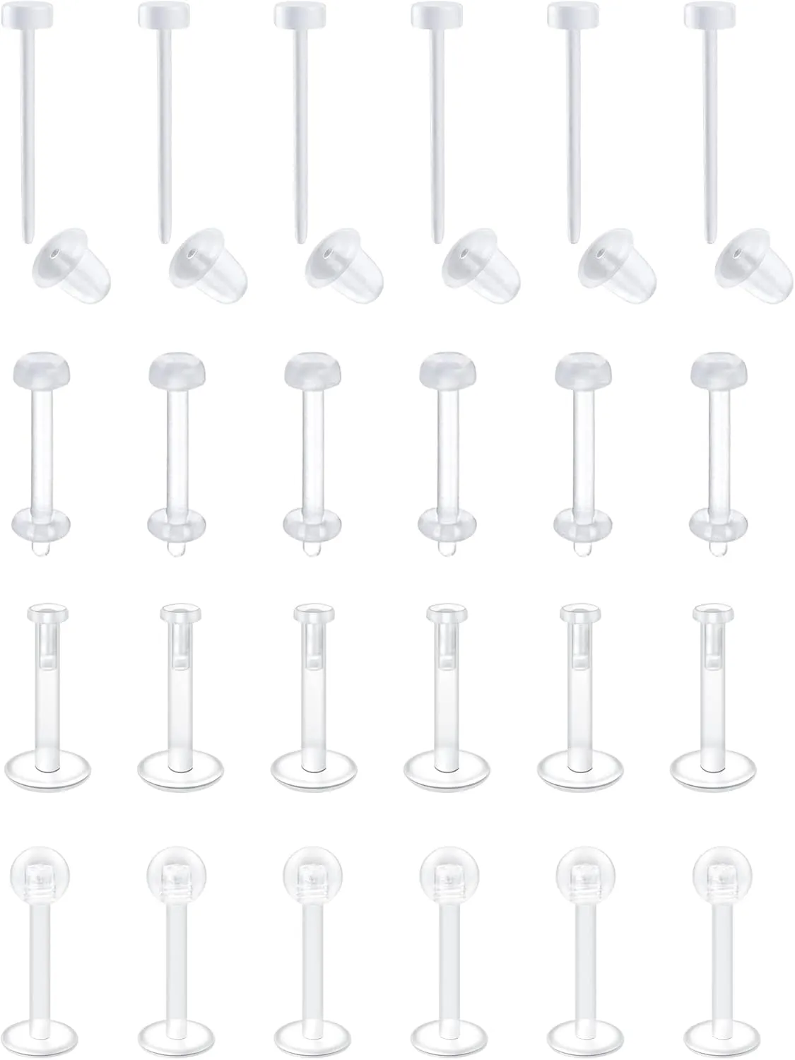 Longita Clear Nose Studs Clear Nose Rings for Work Clear Nose Piercing Plastics Nose Retainer for Surgery Nose Ring Spacers Nose Rings Retainer Septum Retainer Clear Lip Rings Plastic Earrings Studs