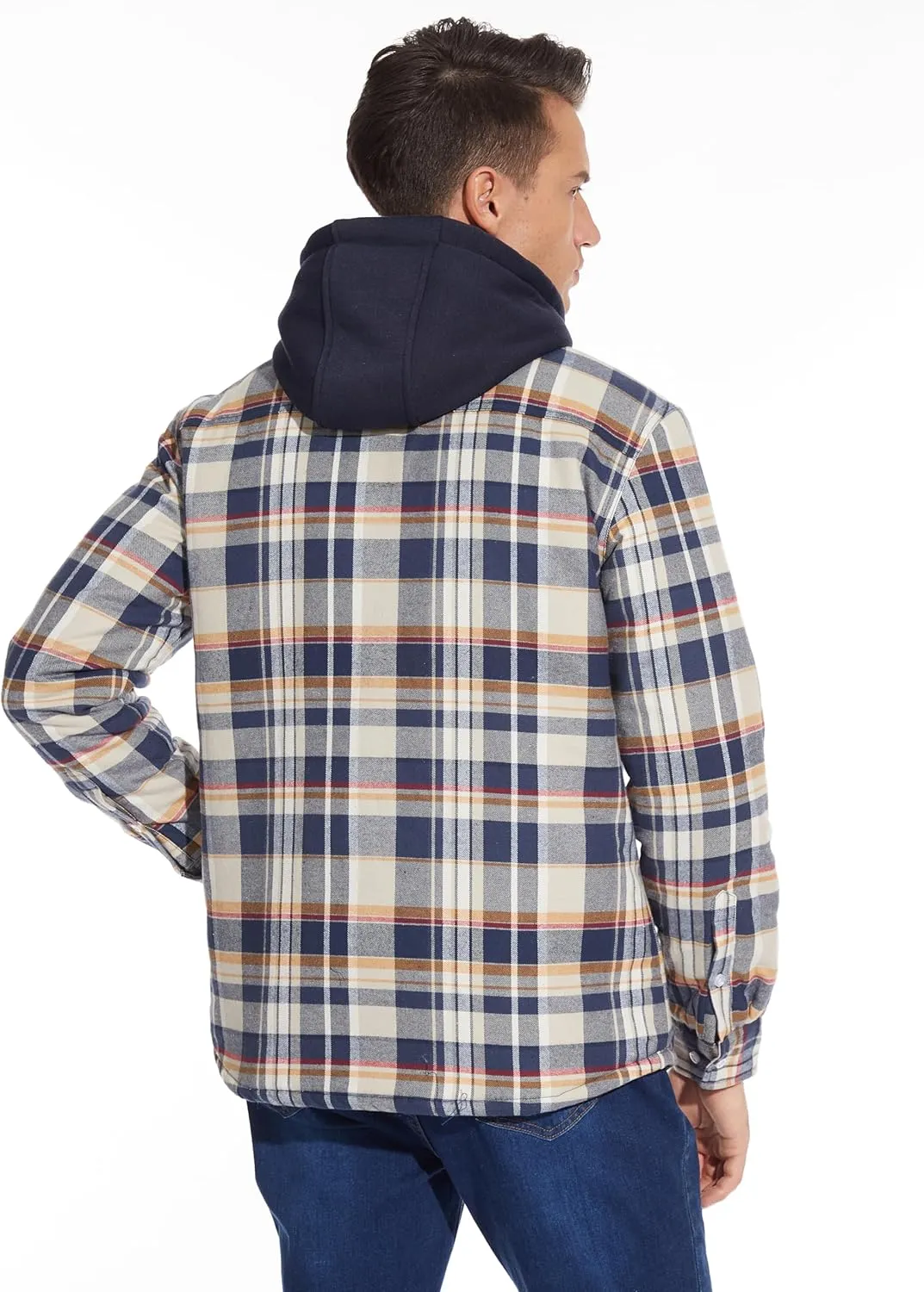 MAGCOMSEN Men's Flannel Jacket with Removable Hood 5 Pockets Quilted Plaid Shirt Jackets Winter Coats Thick Flannel Hoodie