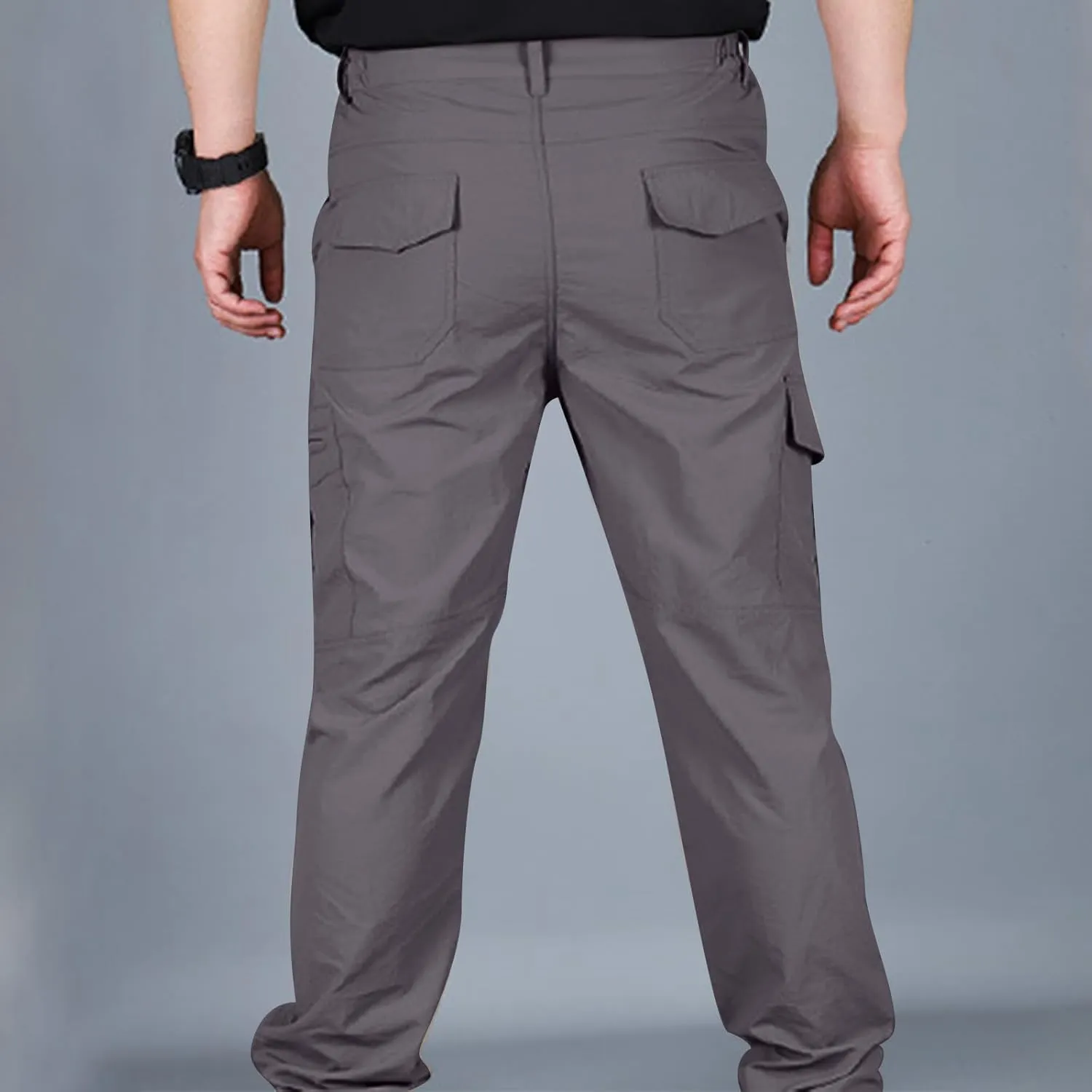 Men Cargo Work Trousers Combat Pants Quick Dry Waterproof Bottoms Elastic Waist Sweatpants Solid Color Outdoor Pant