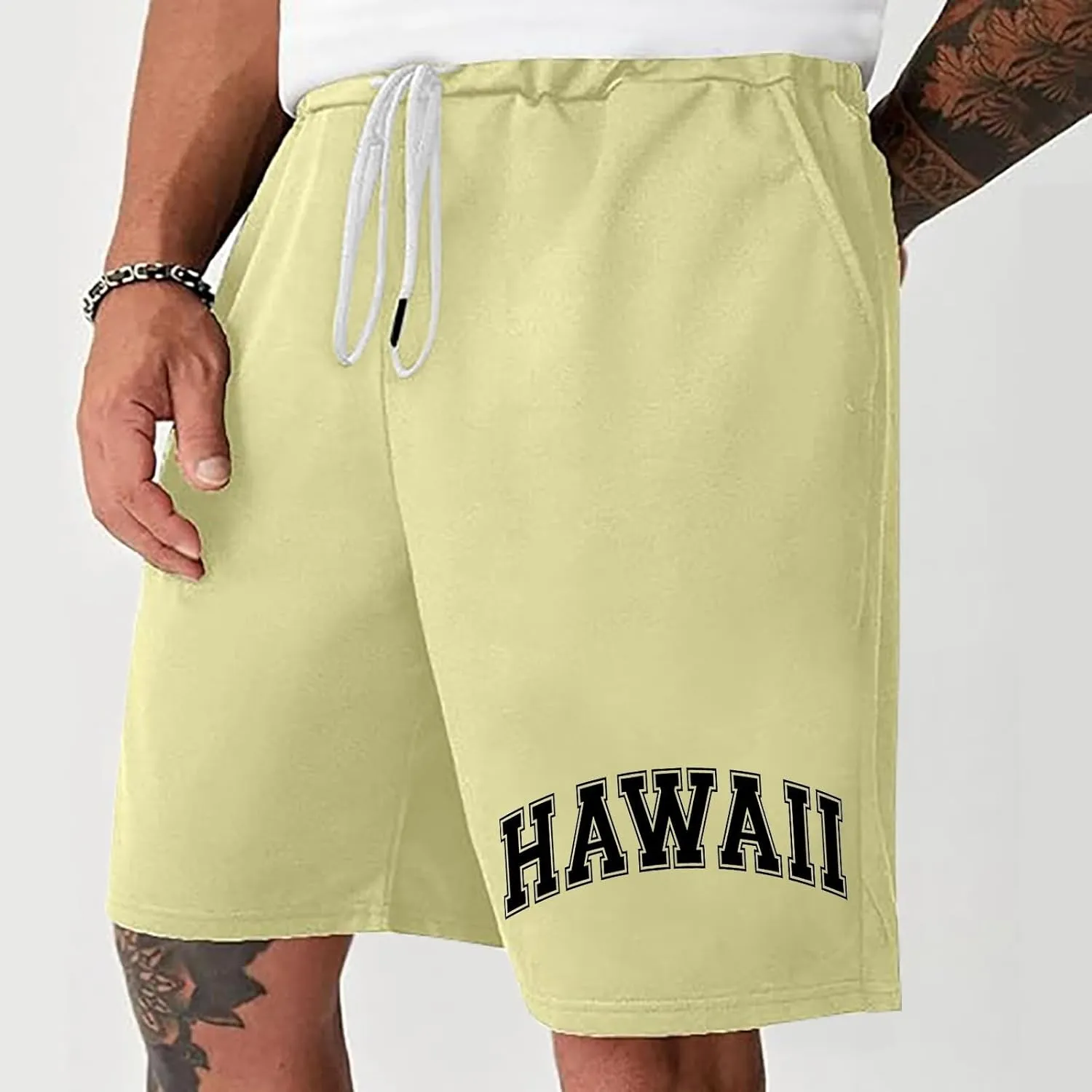 Men Cotton Shorts Resort Printed Shorts Elastic Waist Drawstring Style Holiday Beach Pants Shorts for Men Beach