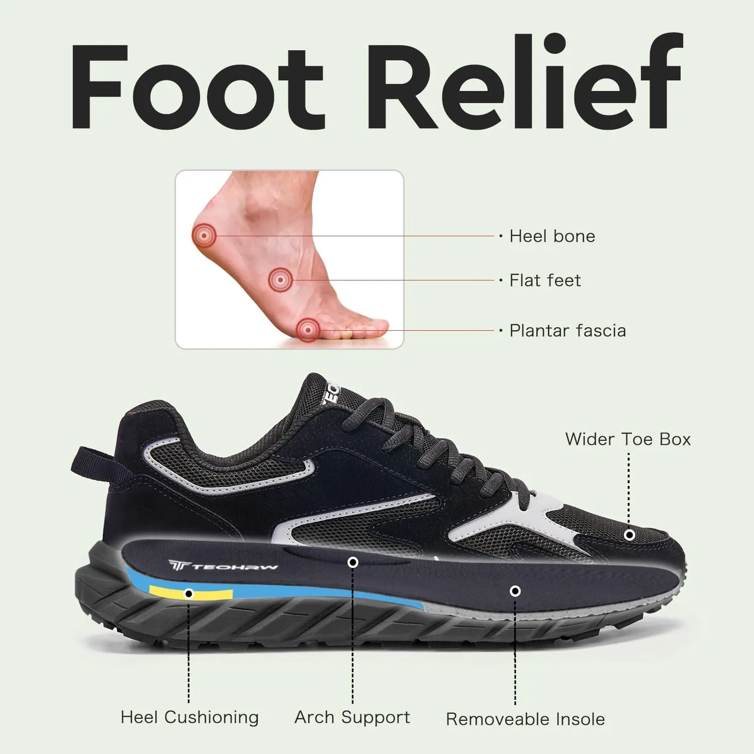 Men Extra Wide Width Sneakers Comfort Walking Shoes Relieve Foot Pain Wide Toe Box with Arch Support