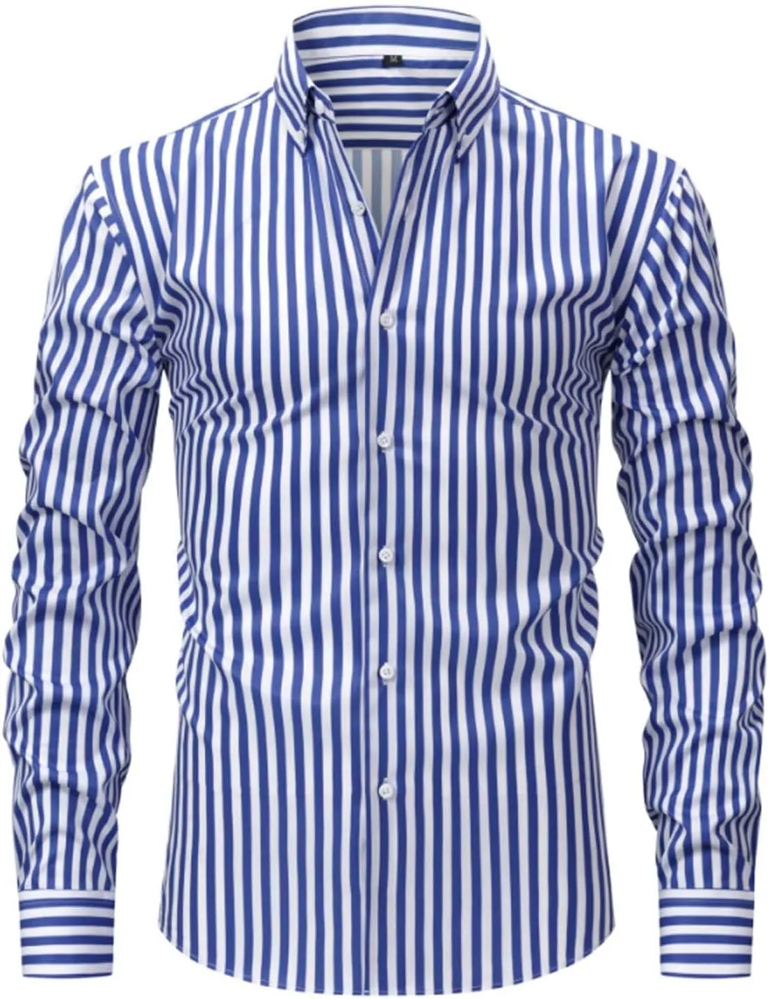 Men Summer Striped Color Block Shirts Dressy Casual Lapel Collar Button Down Shirt Work Top for Beach Wedding Vacation