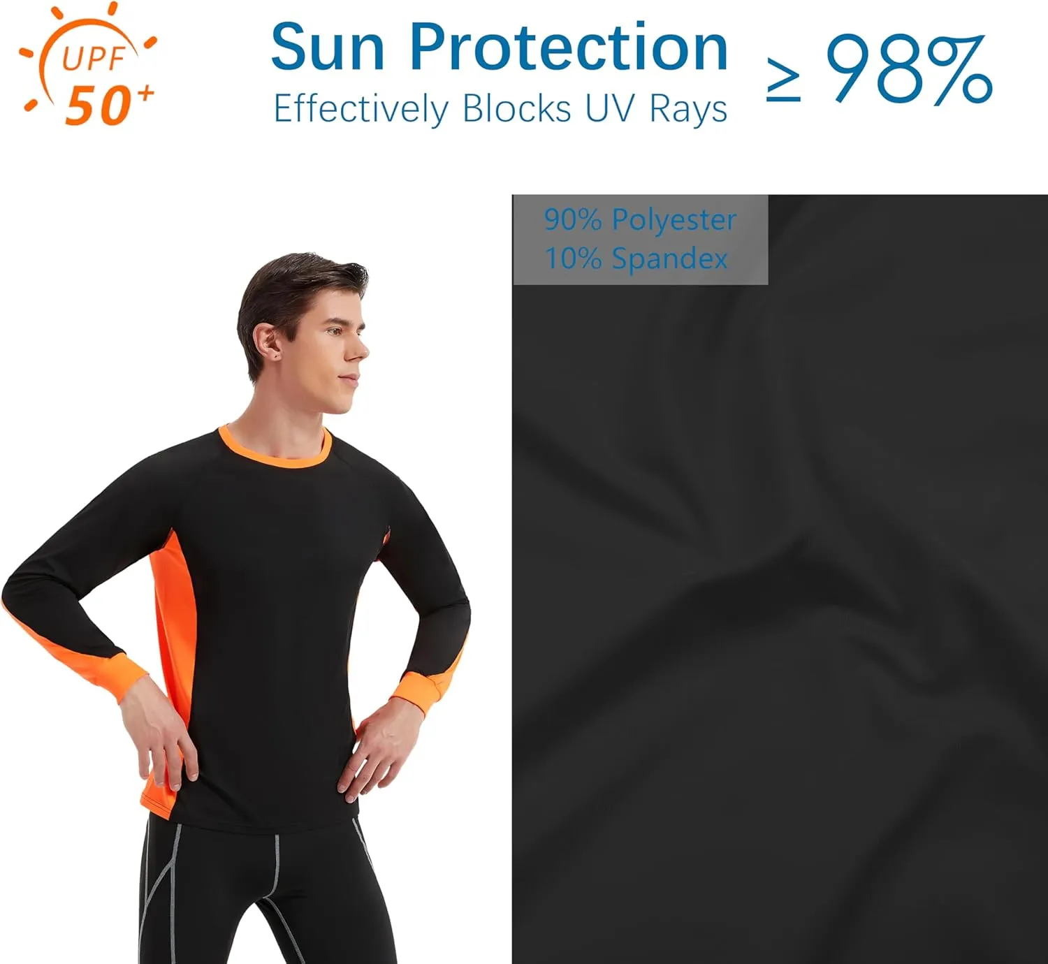 Men's 2-Tone Side Blocked Long Sleeve Crew Neck Slim Fit Active Stretch Shirt