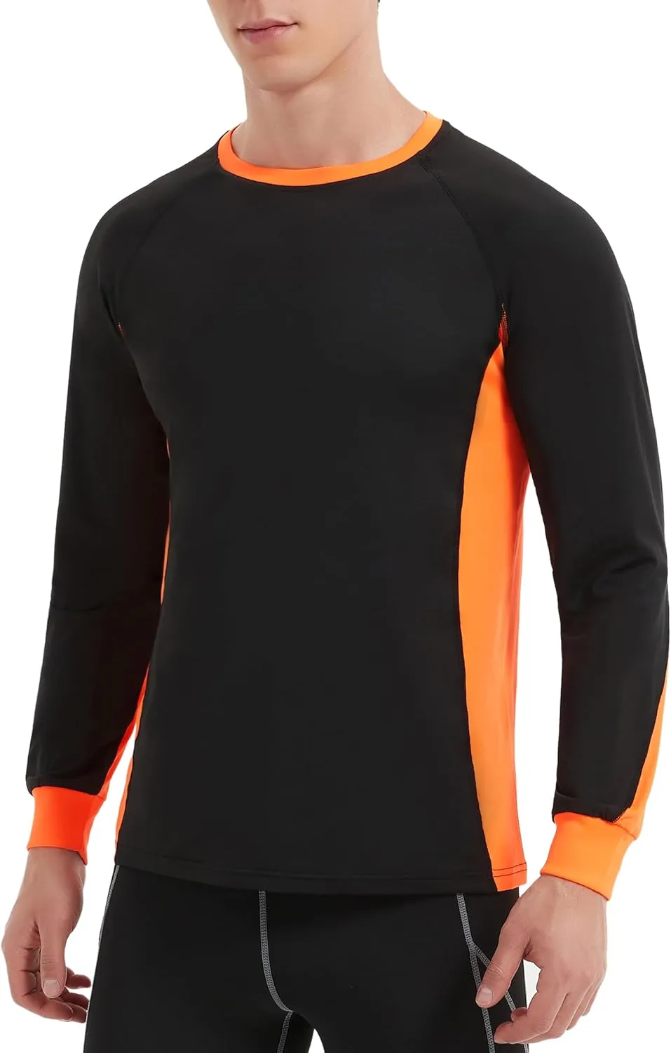 Men's 2-Tone Side Blocked Long Sleeve Crew Neck Slim Fit Active Stretch Shirt