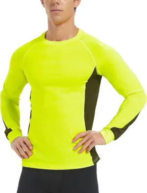 Men's 2-Tone Side Blocked Long Sleeve Crew Neck Slim Fit Active Stretch Shirt