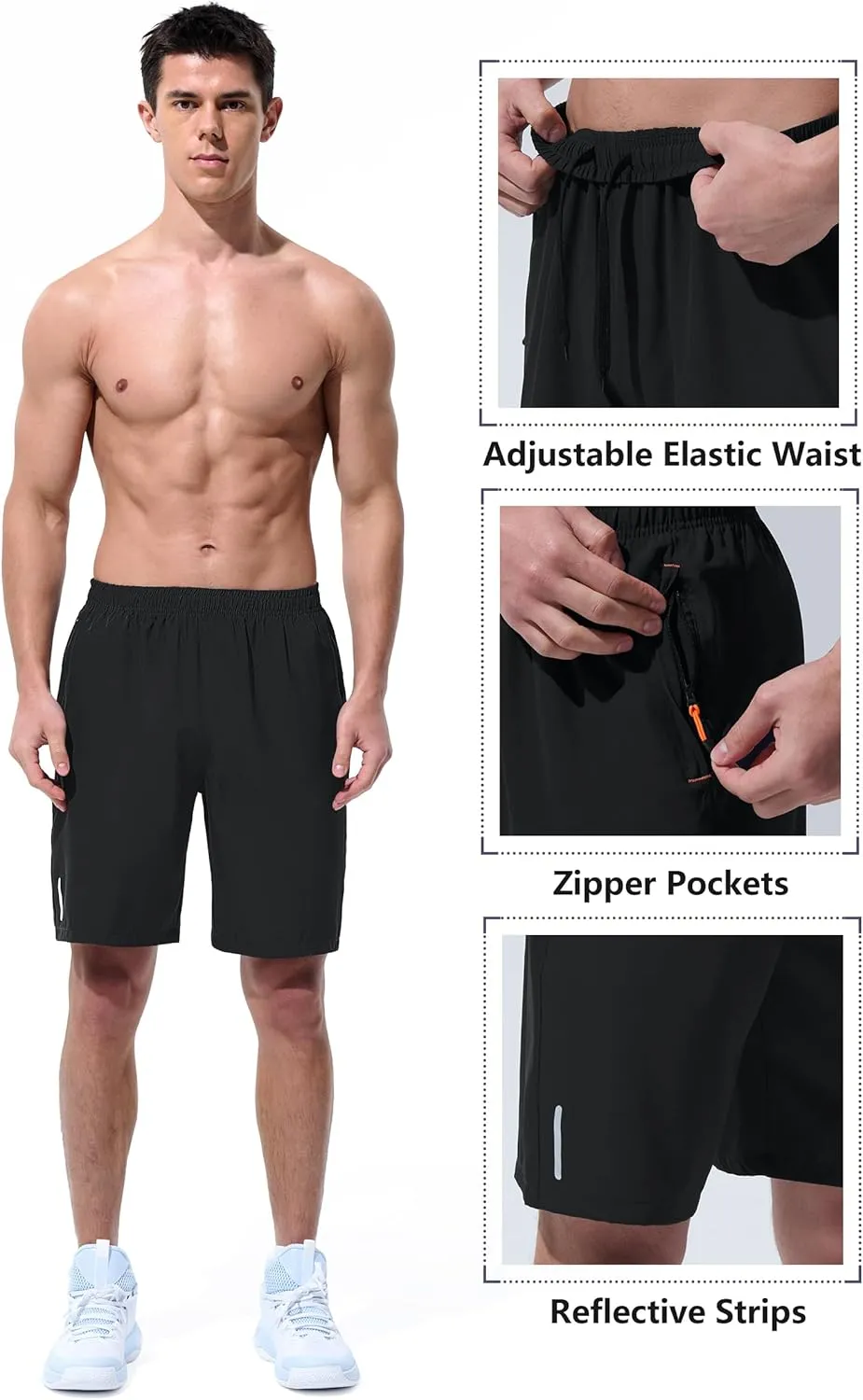 Mens Athletic Shorts Running Shorts Quick Dry Workout Shorts 7"/ 9" Lightweight Gym Basketball Shorts Zipper Pockets