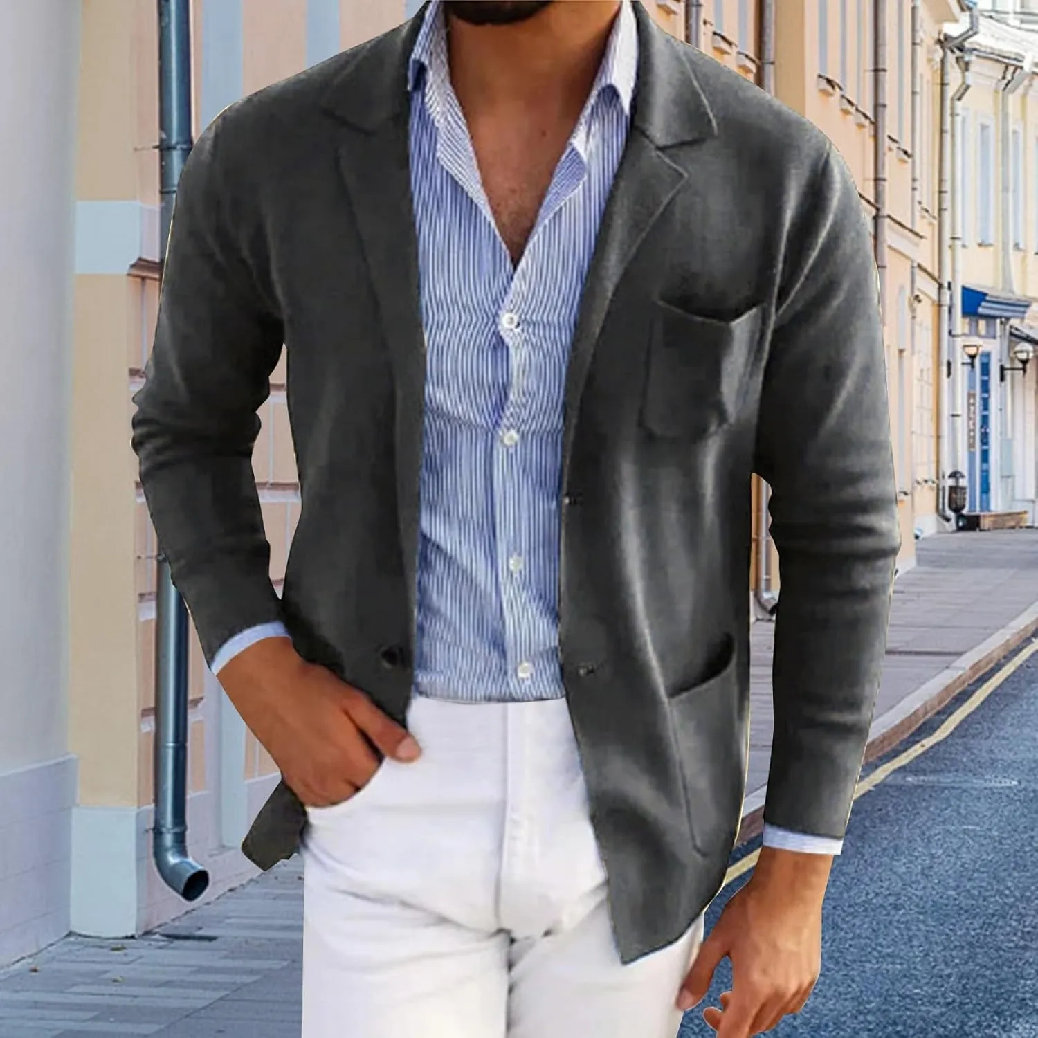 Men's Blazer Suit Jacket Casual Linen Sport Coat Lightweight Notched Lapel Sport Coat Trendy Cocktail Tuxedo Jackets