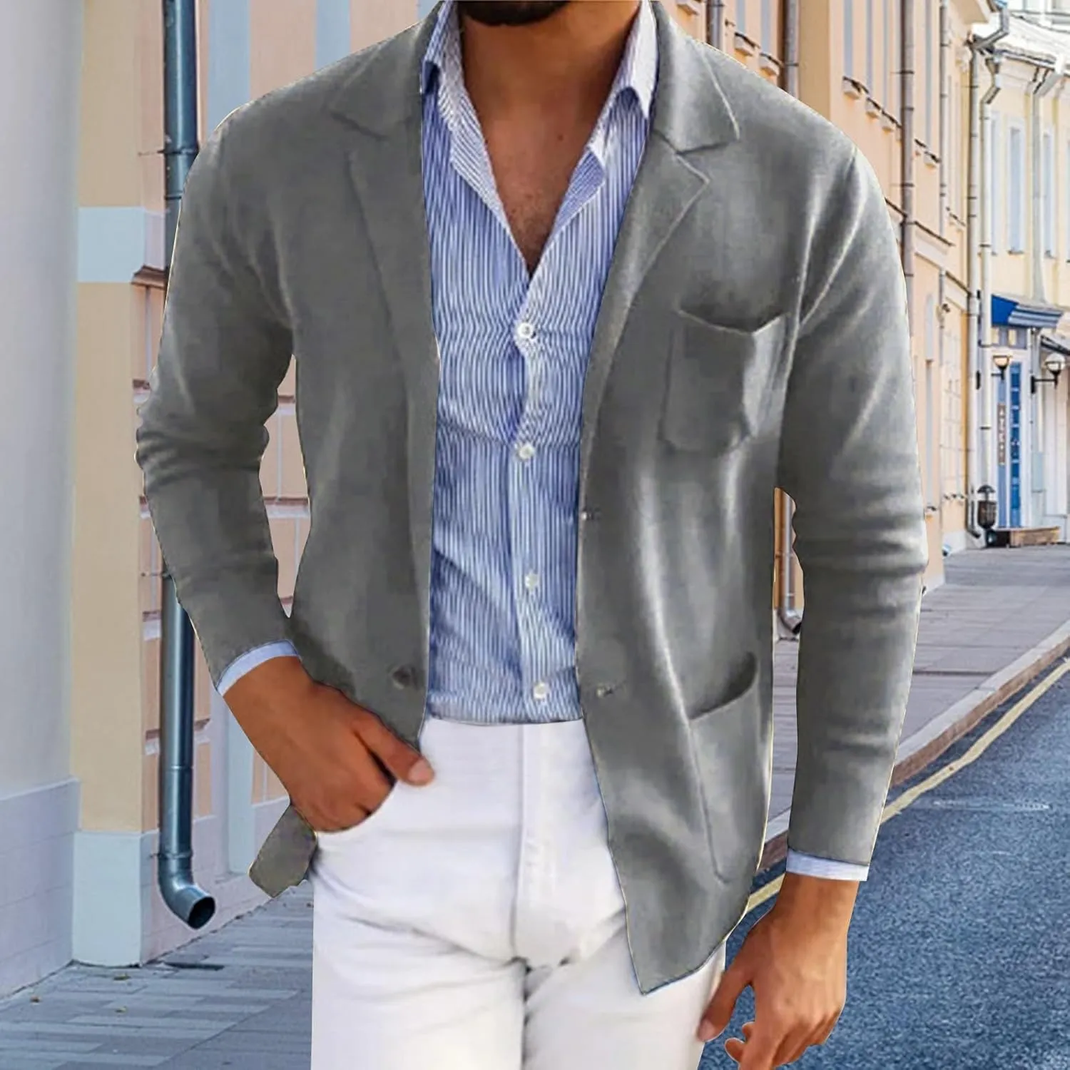 Men's Blazer Suit Jacket Casual Linen Sport Coat Lightweight Notched Lapel Sport Coat Trendy Cocktail Tuxedo Jackets