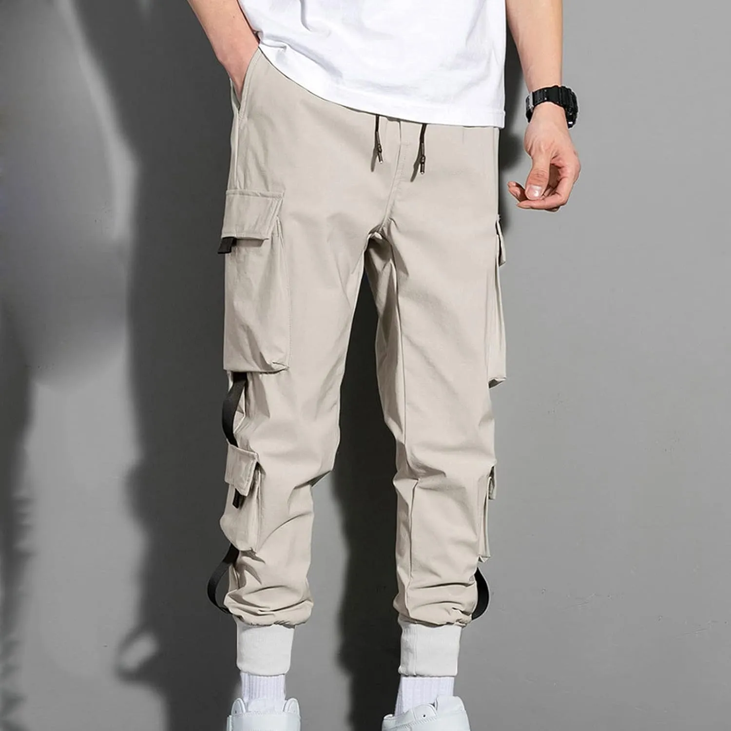 Men's Cargo Pants Elastic Waistband Chino Slim Skinny Gym Joggers Men's Cargo Pants Cotton Work Trousers Men Trousers
