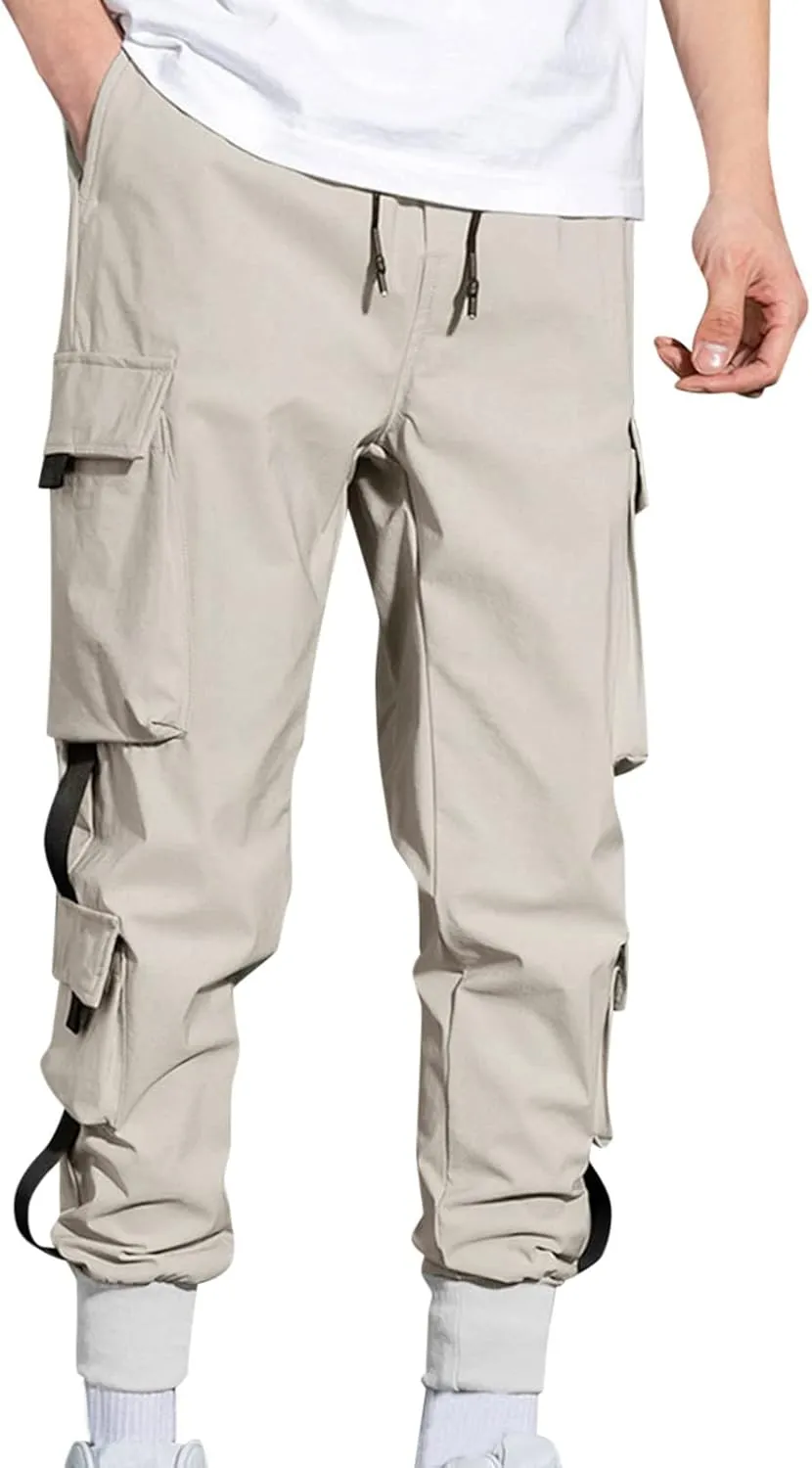 Men's Cargo Pants Elastic Waistband Chino Slim Skinny Gym Joggers Men's Cargo Pants Cotton Work Trousers Men Trousers