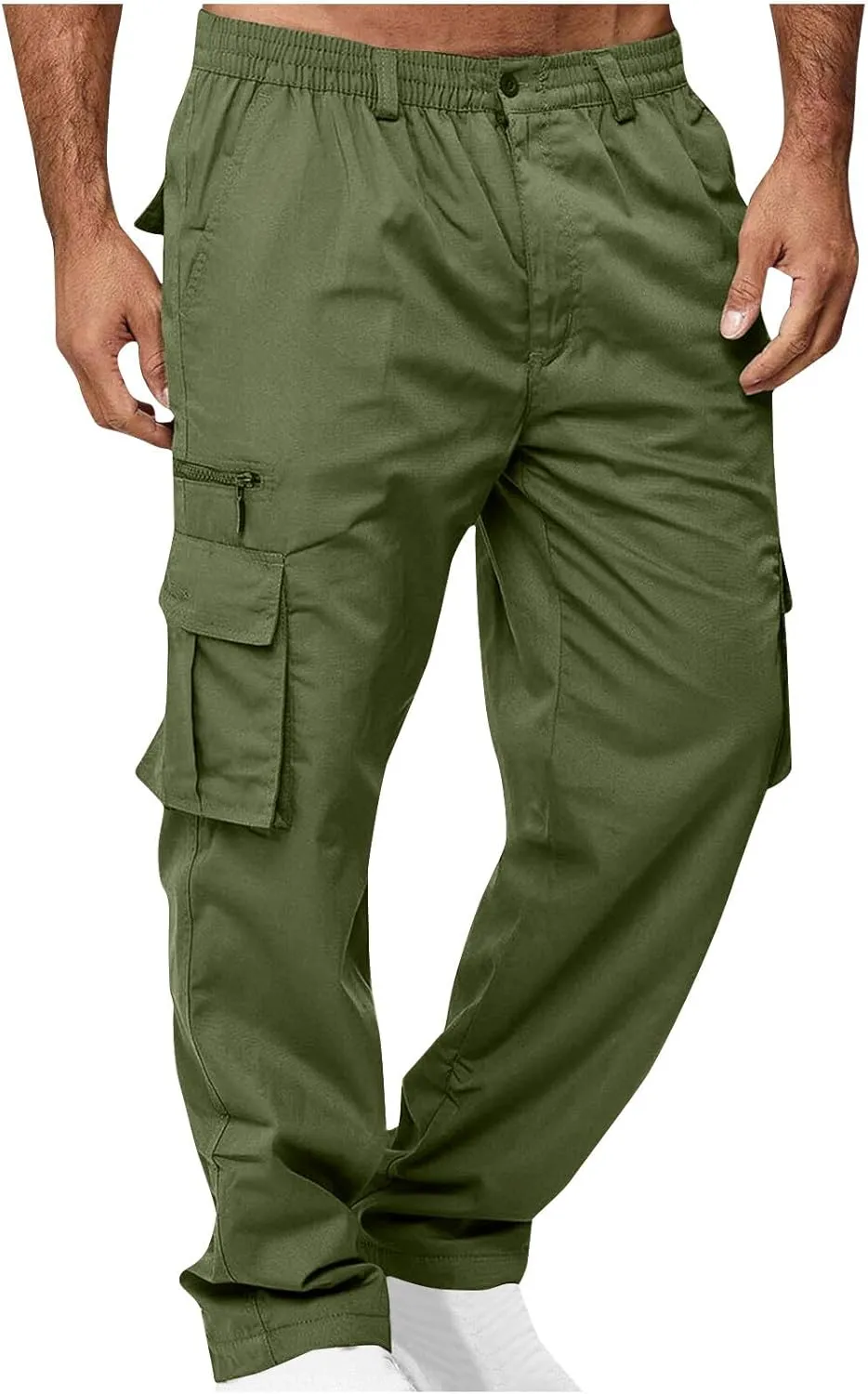 Mens Cargo Work Trousers Combat Pants Casual Sweatpants Elasticated Waist Pant Straight-Fit Trouser Hiking Trousers