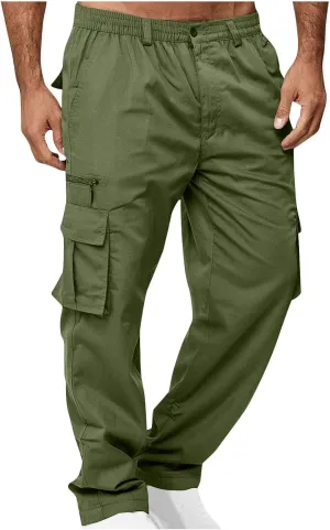 Mens Cargo Work Trousers Combat Pants Casual Sweatpants Elasticated Waist Pant Straight-Fit Trouser Hiking Trousers