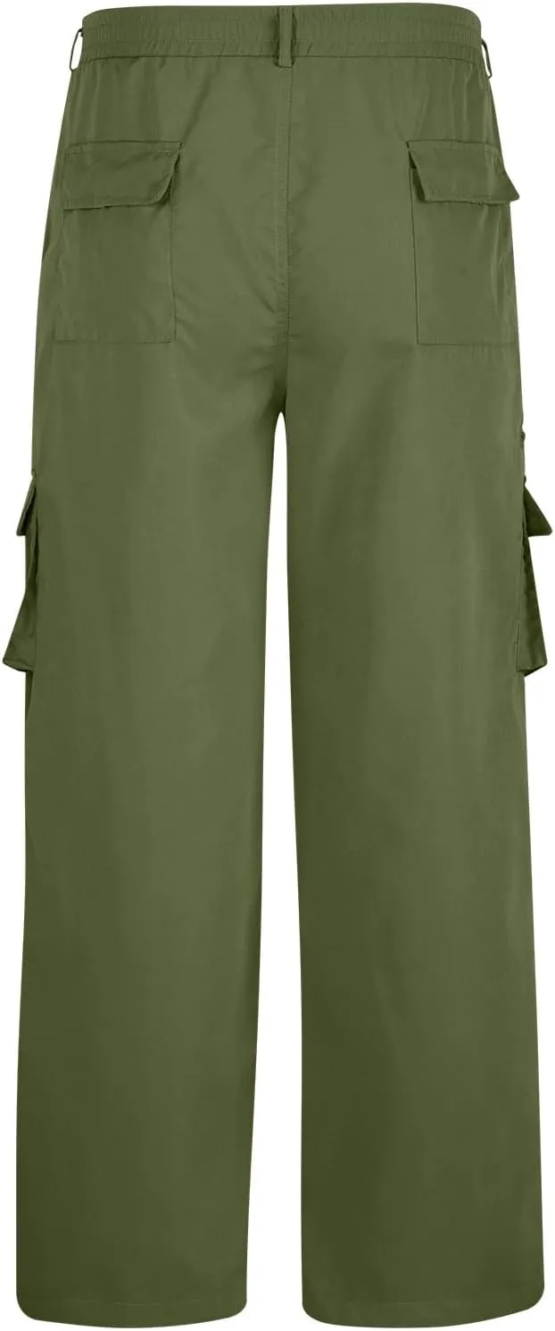 Mens Cargo Work Trousers Combat Pants Casual Sweatpants Elasticated Waist Pant Straight-Fit Trouser Hiking Trousers