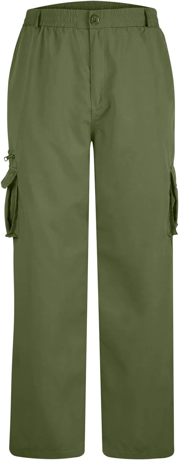 Mens Cargo Work Trousers Combat Pants Casual Sweatpants Elasticated Waist Pant Straight-Fit Trouser Hiking Trousers