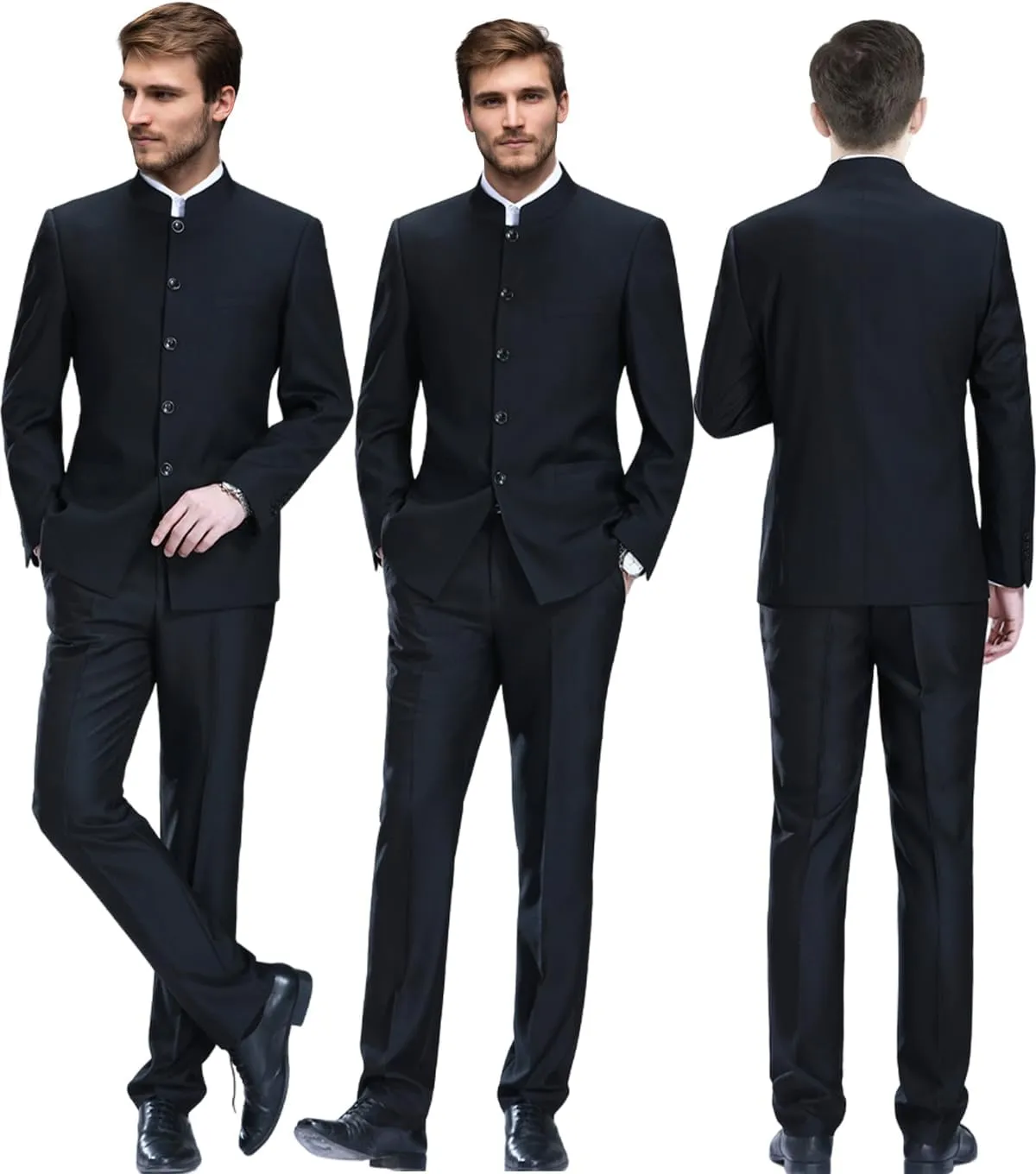Men's Chinese Tunic Suits Stand Collar Jacket Slim Fit Suits Traditional Uniform Blazer