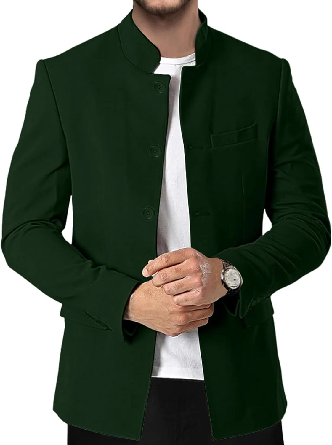 Men's Chinese Tunic Suits Stand Collar Jacket Slim Fit Suits Traditional Uniform Blazer