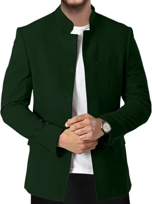 Men's Chinese Tunic Suits Stand Collar Jacket Slim Fit Suits Traditional Uniform Blazer