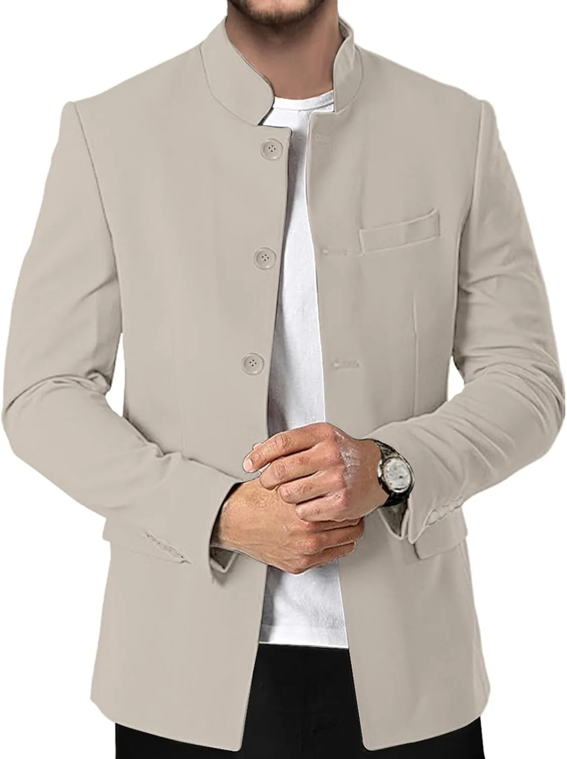 Men's Chinese Tunic Suits Stand Collar Jacket Slim Fit Suits Traditional Uniform Blazer